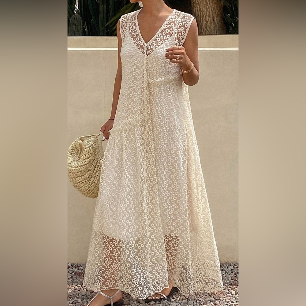 Floral jacquard maxi with slip size large worn once new condition